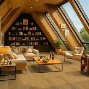 Parchet triplu stratificat din stejar, culoare stejar natural, Bauwerk, uleiat, 2200 x 209/181/139 x 14 mm, cu încălzire în pardoseală