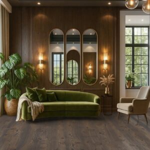 Parchet triplu stratificat din stejar, culoare caffe, Bauwerk, caffe uleiat, 2000-4000 x 200-395 x 20 mm, cu încălzire în pardoseală